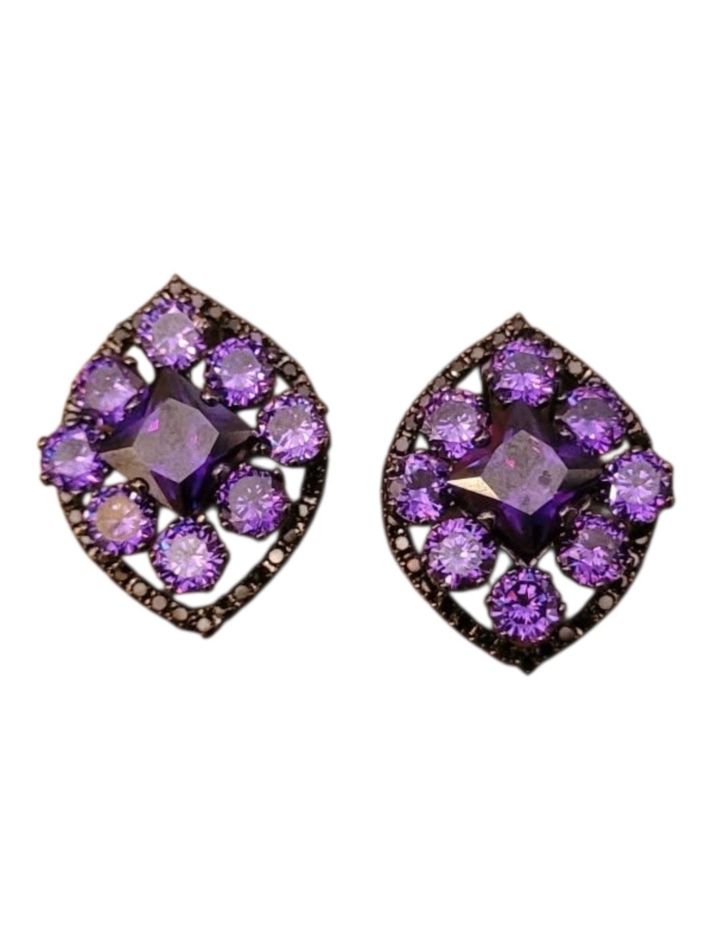 Purple Crystal Floral Stud Earrings